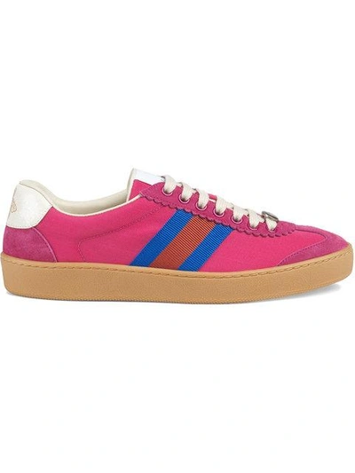 Shop Gucci Nylon And Suede Web Sneaker In Pink