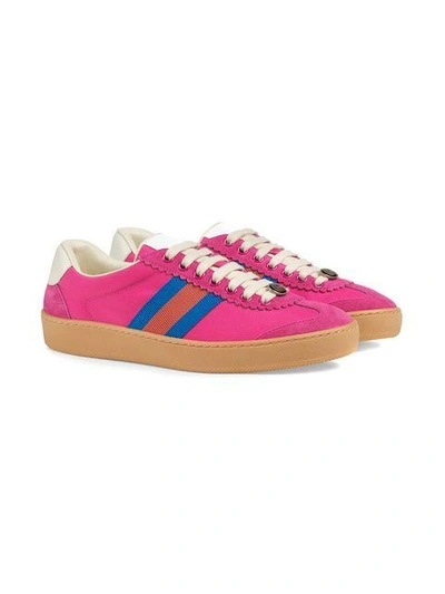 Shop Gucci Nylon And Suede Web Sneaker In Pink