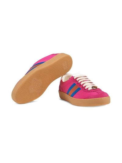 Shop Gucci Nylon And Suede Web Sneaker In Pink