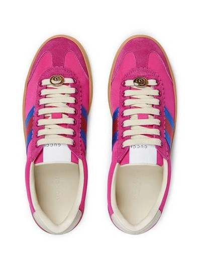 Shop Gucci Nylon And Suede Web Sneaker In Pink