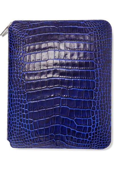 Shop Smythson Mara Croc-effect Leather Notebook Case In Cobalt Blue