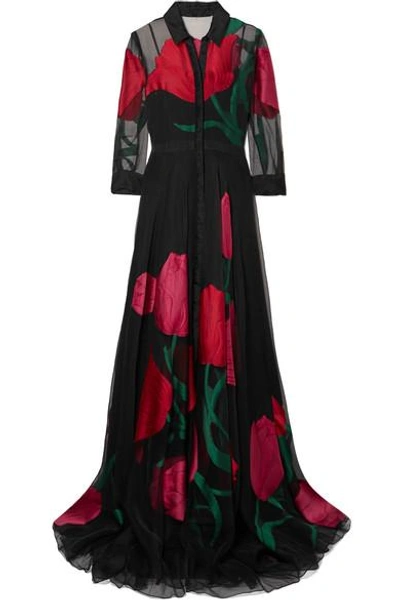 Shop Carolina Herrera Fil Coupé Organza Gown In Black