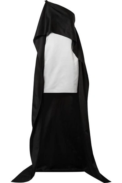 Shop Narciso Rodriguez Asymmetric Cape-effect Silk-charmeuse Dress In Black