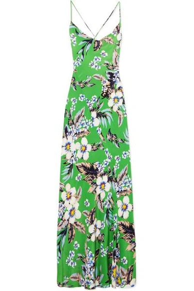 Shop Diane Von Furstenberg Floral-print Silk Crepe De Chine Maxi Dress In Green