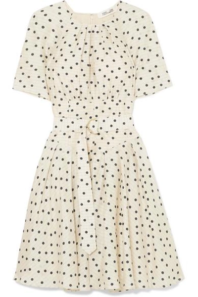 Shop Diane Von Furstenberg Belted Polka-dot Silk Dress In Cream