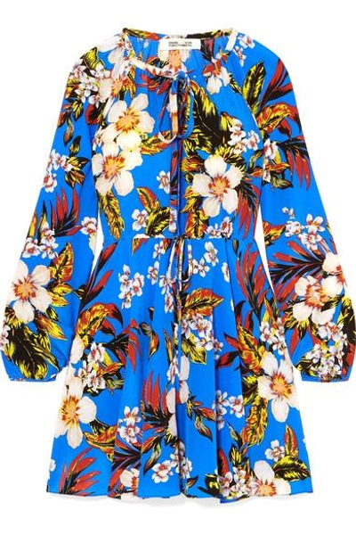 Shop Diane Von Furstenberg Floral-print Silk-jersey Mini Dress In Blue