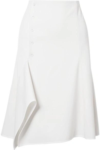 Shop Narciso Rodriguez Asymmetric Stretch-wool Midi Skirt In White