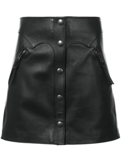 COACH HIGH-WAIST LEATHER SKIRT - 黑色