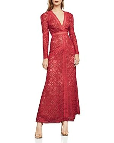 Shop Bcbgmaxazria Mosaic Lace Maxi Dress In Red