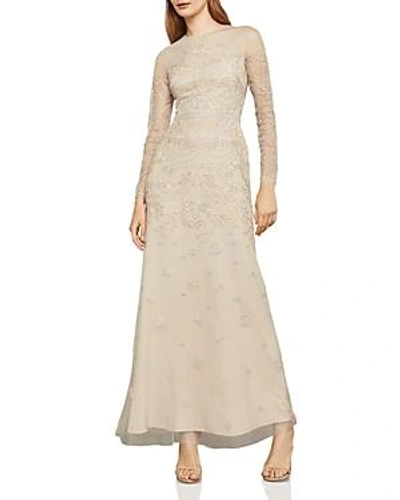 Shop Bcbgmaxazria Metallic Embroidered Tulle Gown In Bare Pink Combo