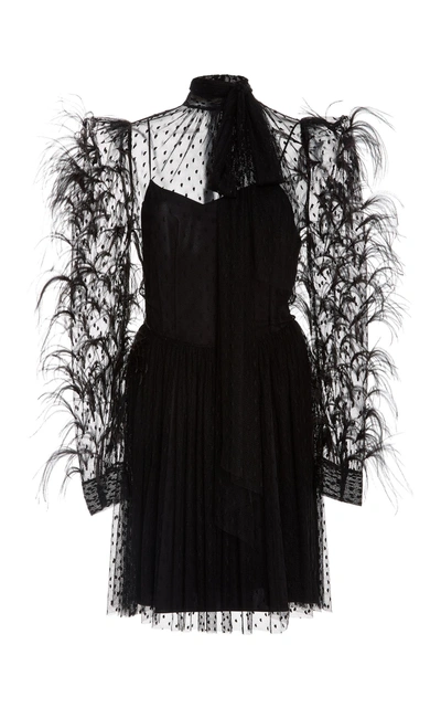 Shop Adam Lippes Mockneck Mini Feather Dress In Black