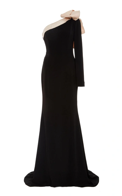 Shop Elizabeth Kennedy One Shoulder Crepe Gown In Black