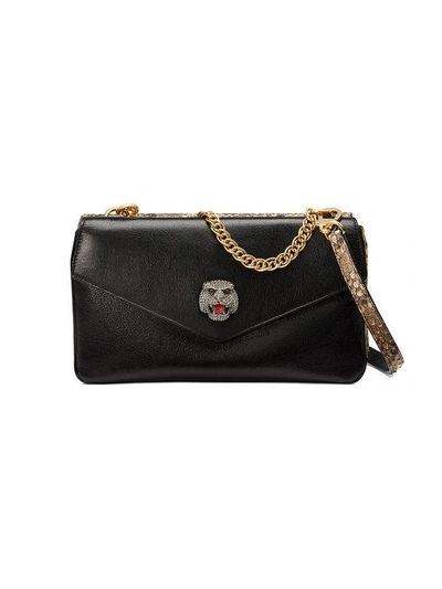 Shop Gucci Python Medium Double Shoulder Bag - Black