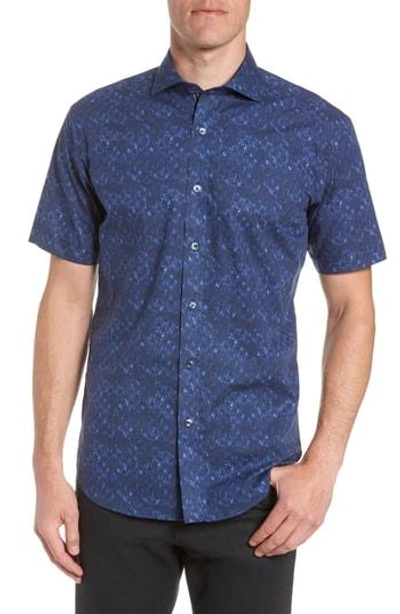 Shop Bugatchi Shaped Fit Print Sport Shirt In Night Blue