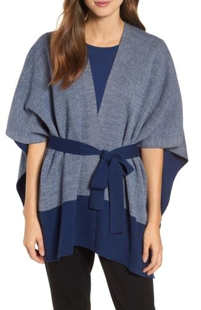 Shop Eileen Fisher Merino Wool Poncho In Blue Bonnet