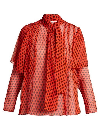 Diane Von Furstenberg Pussy-bow Polka-dot Crinkled Silk-chiffon Blouse In  Red | ModeSens