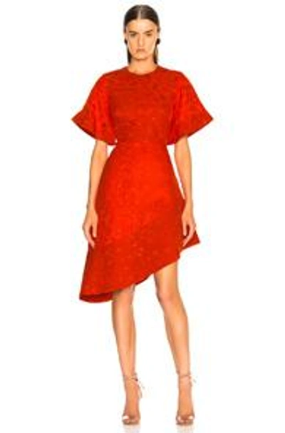 Shop Brandon Maxwell Satin Jacquard Flare Sleeve Mini Dress In Poppy