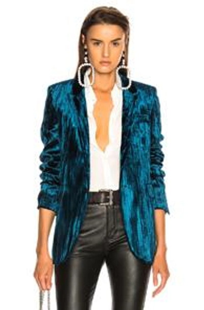 Shop Saint Laurent Velvet Blazer In Blue