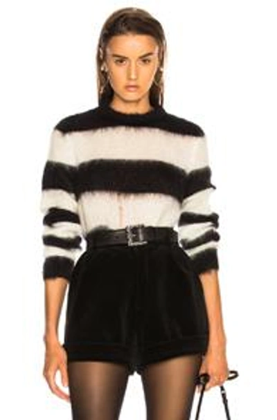 Shop Saint Laurent Mohair Chevron Sweater In Black,stripes,white