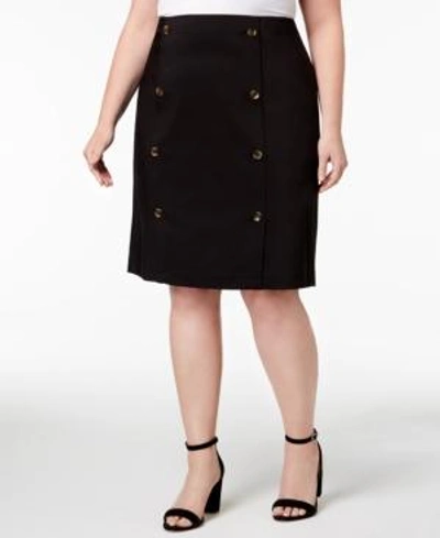 Shop Calvin Klein Plus Size Button-front Pencil Skirt In Black