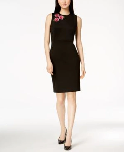 Shop Calvin Klein Embroidered Scuba Sheath Dress In Black Multi