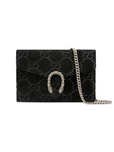 Shop Gucci Dionysus Gg Velvet Mini Chain Wallet In Black