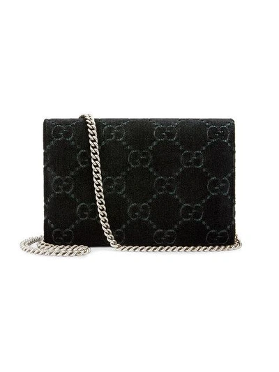 Shop Gucci Dionysus Gg Velvet Mini Chain Wallet In Black