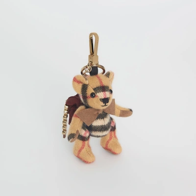 Shop Burberry Thomas Bear Charm In Vintage Check Cashmere In Antique Yellow