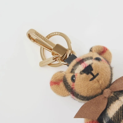 Shop Burberry Thomas Bear Charm In Vintage Check Cashmere In Antique Yellow