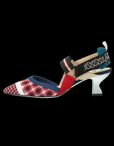 Shop Fendi Colibri Gingham Slingback In Blk-wht