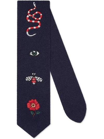 Shop Gucci Embroidered Wool Tie In Blue
