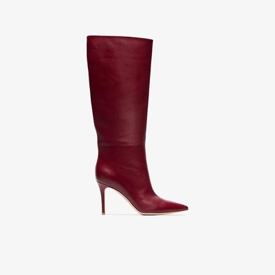 Shop Gianvito Rossi Burgundy Suzan 85 Leather Slouch Boots In Red