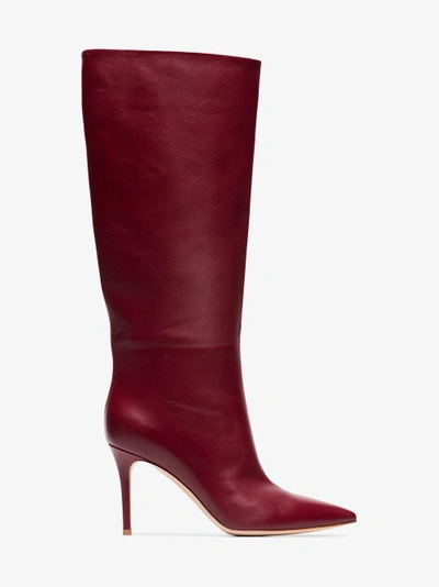 Shop Gianvito Rossi Burgundy Suzan 85 Leather Slouch Boots In Red