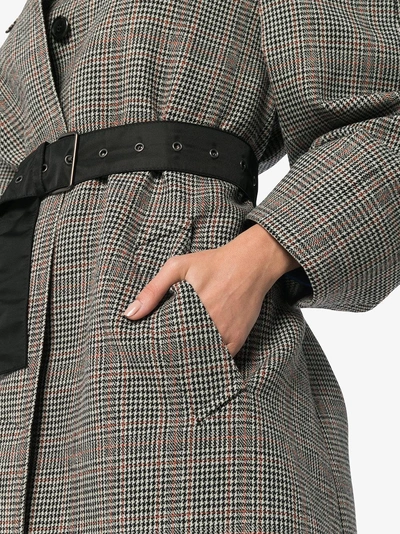 Shop Prada Belted Check Virgin Wool Blend Coat In Black