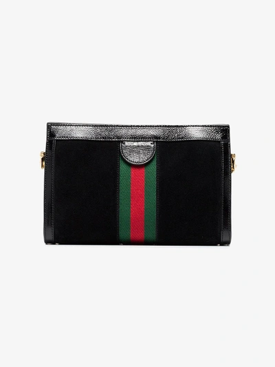 Shop Gucci Black Ophidia Small Suede Shoulder Bag