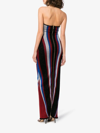 Shop Balmain Halterneck Stripe Fitted Maxi Dress In Multicolour