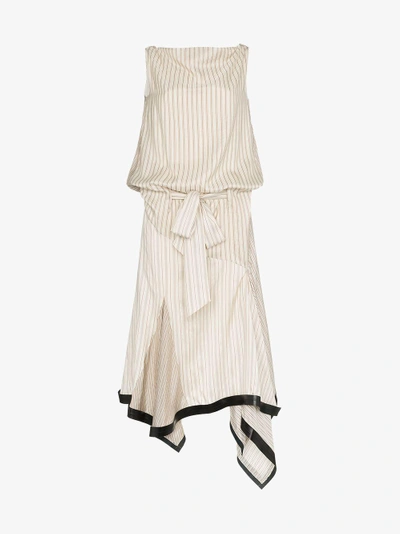 Shop Jw Anderson Neutral Silk Lambskin Trim Asymmetrical Dress In Nude/neutrals