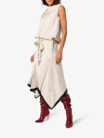 Shop Jw Anderson Neutral Silk Lambskin Trim Asymmetrical Dress In Nude/neutrals