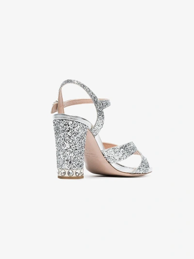 Shop Miu Miu Silver 85 Glitter Sandals In Metallic