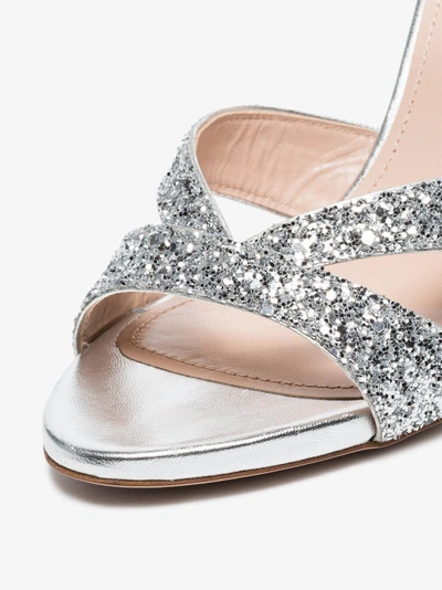 Shop Miu Miu Silver 85 Glitter Sandals In Metallic