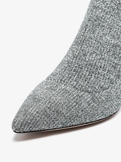Shop Miu Miu Marl Grey 55 Sock Heeled Boots In Metallic