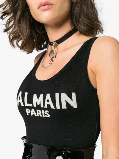 Shop Balmain Logo Intarsia Body In Black