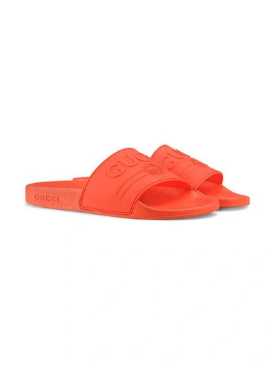 Shop Gucci Logo Rubber Slide Sandals In Yellow
