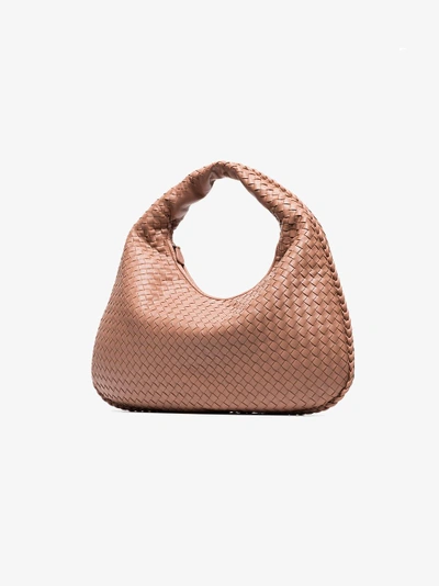 Shop Bottega Veneta Pink Veneta Hobo Leather Shoulder Bag In Nude&neutrals
