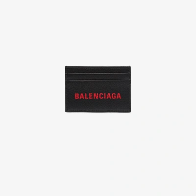 Shop Balenciaga Black And Red Logo Print Leather Cardholder