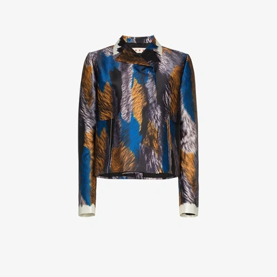 Shop Marni Printed Cropped Silk Jacket In Multicolour