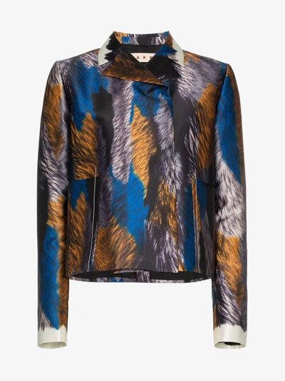 Shop Marni Printed Cropped Silk Jacket In Multicolour