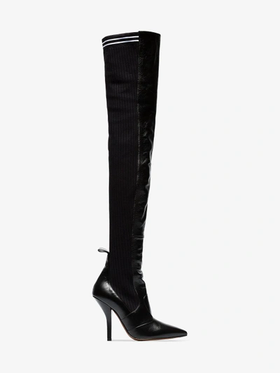 Shop Fendi Black Rockoko 105 Leather And Fabric Over The Knee Boots