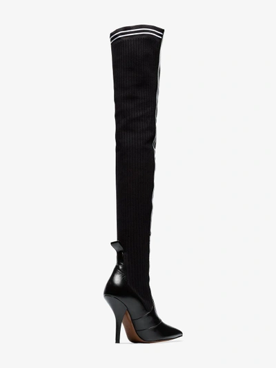 Shop Fendi Black Rockoko 105 Leather And Fabric Over The Knee Boots