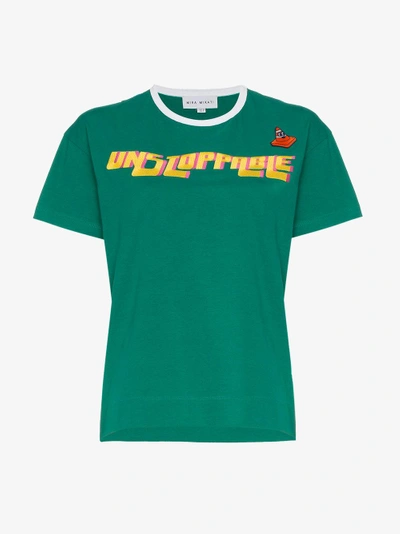 Shop Mira Mikati Unstoppable Embroidered Cotton T Shirt In Green